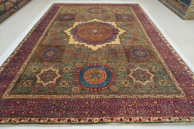 10 x 14 ft Green Mamluk Afghan Hand Knotted Wool Medallion Rug - Image 1 of 4