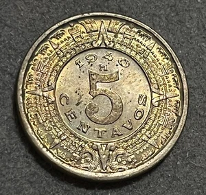 1940 Mexico Mo 5 Centavos High Grade BU Nice Rainbow Toning Album Coin - Picture 1 of 2
