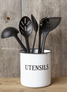 STEEL ENAMELWARE UTENSILS BASKET CADDY--KITCHEN UTENSIL HOLDER/CADDY - Picture 1 of 1