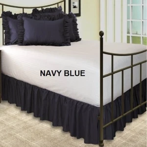 3 Sided Solid Dust Ruffled Bedskirt 650 TC Cotton Open/Slit Corner Drop 12"  14" - Picture 1 of 11