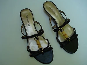 Neu im Karton "Coldwater Creek" schwarz oder bronzefarbene Pantolette Sandale Korkbesatz Absatz 9 1/2 - 10 M  - Bild 1 von 11