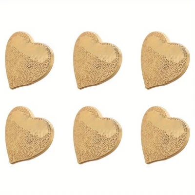 6X Decorative Heart Shaped Buttons Gold Textured Metal 0.98 Inch Sewing Material - Image 1 of 4
