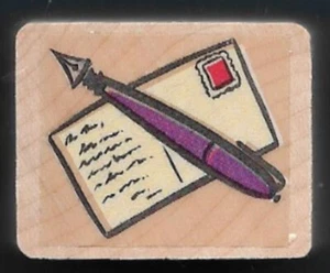 POSTCARD FOUNTAIN PEN MAIL POST Vacation Card Hero Arts Wood Mount RUBBER CRAFT - Picture 1 of 2