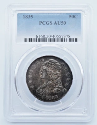 Medio dólar de plata busto tapado 1835 graduación profesional AU50 - U029 Foto 1 de 4