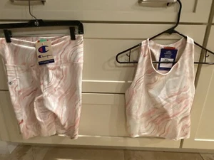NWT Ladies Champion bike shorts cropped racer back bra set Marble Flow Pink Med - Picture 1 of 12