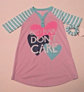 SO "Bed Hair Don't Care" Nightgown Sleep Gown with Hair Scrunchie Girls Size 4 - Picture 1 of 2