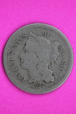 1868 Three 3 Cent Nickel Guaranteed Authentic & Genuine Fast Free Shipping 1314 - Image 1 of 3