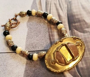 Vintage Brutalist Armband - Perlen Kupfer & Messing Statement Armband gbr-7 - Bild 1 von 8