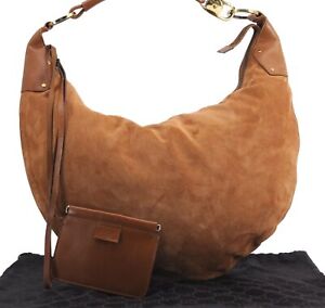 Authentic GUCCI Vintage Shoulder Tote Bag Suede Leather 95332 Brown 1651E
