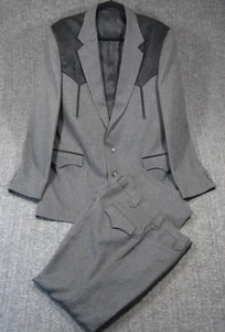 Vtg Circle S Western Suit 44L Gray Black Sport Coat Boise Yoke Cowboy USA Made - Picture 1 of 22