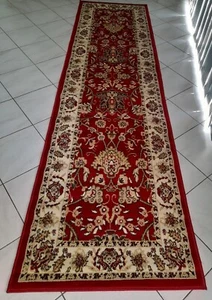 NEW RED TRADITIONAL PERSIAN DESIGN FLOOR HALL HALLWAY RUNNER RUG 80X300CM - Picture 1 of 10
