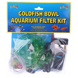Fish R Fun Goldfisch Schüssel Aquarium Filter Kit Luftpumpe Schlauchklemme Pflanze Fischtank