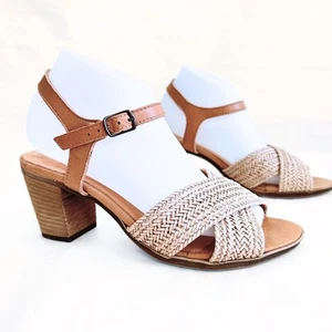 Mariella Boho Sandal Women 8M Ankle Strap Block Heel Leather Woven Italy Comfort - Picture 1 of 10