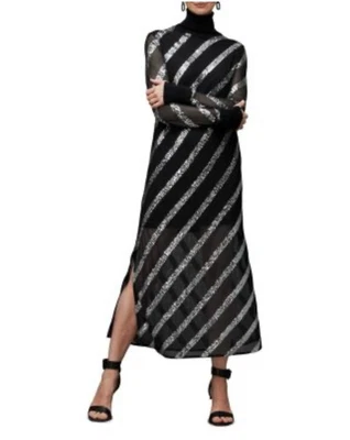 Vestido All Saints Juela Pequeño Lentejuelas Negro Plata Fiesta Boda Crucero NUEVO Foto 1 de 4