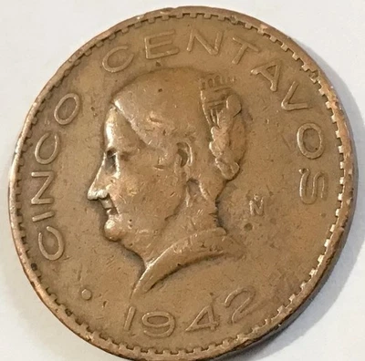 1942 Mexico 5 Centavos Josefa Bronze KEY-DATE - Image 1 of 2