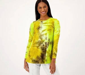 LOGO by Lori Goldstein Sz M Ribbed Tie-Dye Long Sleeve Top LIME GREEN A469861 - Picture 1 of 1