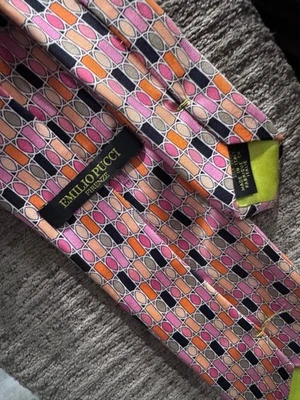 Emilio Pucci Italy 真丝几何领带  — 第 1/4 张图片