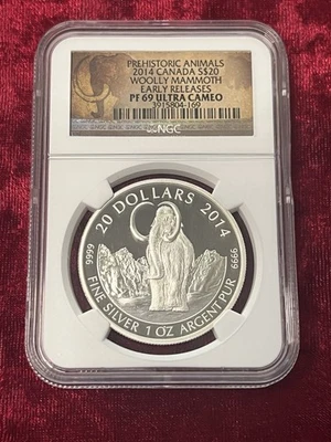 2014 $20 1oz. Prehistoric Animals- Woolly Mammoth PF-69 NGC Ultra Cameo - Image 1 of 2