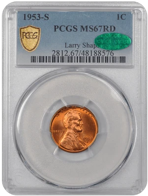 1953-S Lincoln Reverse PCGS RD (CAC) #3687-1 MS67 - Image 1 of 4