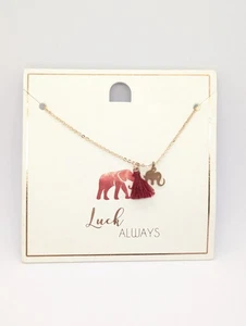 Luck Always Halskette goldfarben, Elefant und rote Quaste - Bild 1 von 4