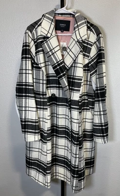 NWT Torrid Textured Plaid Trench Coat Black White Womens 2X 18-20 - Image 1 of 4