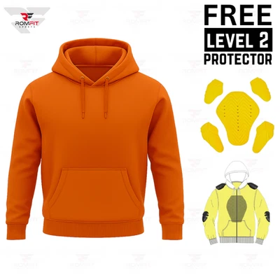 Sudadera con capucha de motocicleta de aramida naranja para hombre CE nivel 2 armadura unisex con capucha reforzada Foto 1 de 4