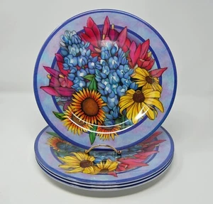 4 Melamine 10" Dinner Plates Floral Sunflower Bluebonnet L Carlisle 2003 Vintage - Picture 1 of 7