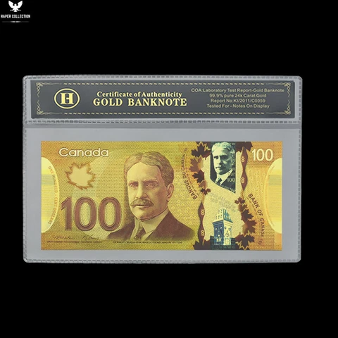 2011 Years 100 Canadian Dollars Gold Banknotes in Certificate Bag Home Decor Cover