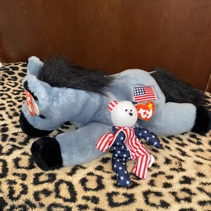 TY Beanie Buddies Gray Lefty Donkey Flag USA Plush Animal w/ Bonus teenie baby - Picture 1 of 12