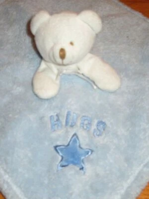Cutie Pie? Ivory Bear/Solid Blue Star/"Hugs" Plush Security Blanket - Image 1 of 4