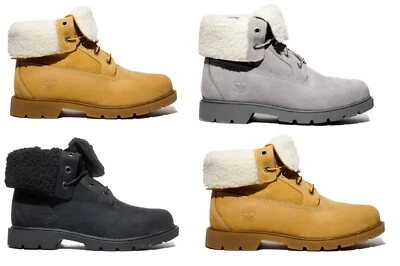 Timberland Womens Linden Woods Waterproof Fold-Down Teddy Fleece Gray A1GYB - Image 1 of 4