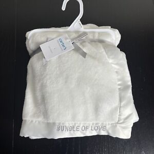 NWT Carter's Cozy White Baby Blanket Bundle of Love Satin Trim/Binding