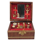 1:12 Mini drewniana szkatułka na biżuterię, vintage, akcesoria do domków dla lalek