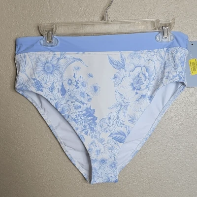 Nuevo con etiquetas Pantalones de bikini Antonio Melani grandes azules blancos florales cintura alta Foto 1 de 4