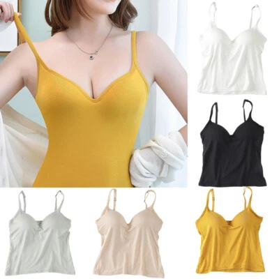 Womens Ladies Sleeveless Tee Tshirt Vest Singlet Tank Top with Built in Bra Top - image 1 of 4