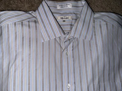 Мужская рубашка Faconnable с длинным рукавом в полоску на пуговицах спереди 7/17 1/2 R - б/у в отличном состоянии - Изображение 1 из 2