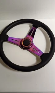 14" 350mm Universal ABS Steering Wheel Fits 6-Hole Adapter w/Horn Button - Picture 1 of 5