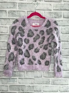 JUSTICE GIRLS 6 PURPLE ANIMAL PRINT FUZZY SWEATER SOFT SPARKLE THREAD CHEETAH  - Picture 1 of 2