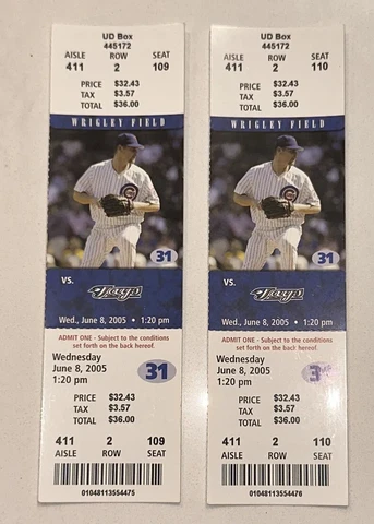 6/8/05 Blue Jays MLB Chicago Cubs Wrigley Field Season Ticket Stub Halladay Loss Cover