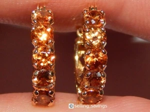 14K YELLOW GOLD CITRINE 6/10th INCH DIAMETER LEVERBACK HUGGIE HOOP EARRINGS - Picture 1 of 5