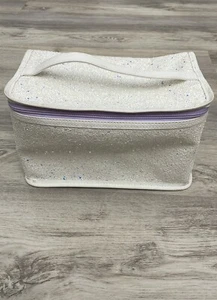 Clinique White Multi Pastel Confetti Sparkle Print Zipped Cosmetics / Makeup Bag - Picture 1 of 13
