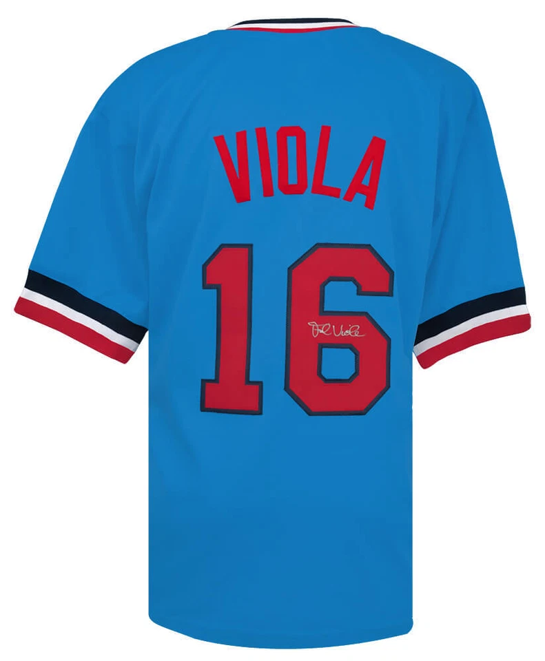 Camiseta de béisbol personalizada firmada por Frank Viola (gemelos) azul retro - (certificado de autenticidad Schwartz) Foto 1 de 1