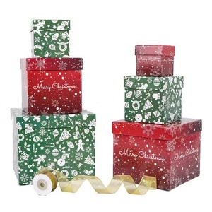 6PCS Christmas Nesting Gift Boxes with Lids Xmas Nested Box Set Red Green Squ... - Picture 1 of 4