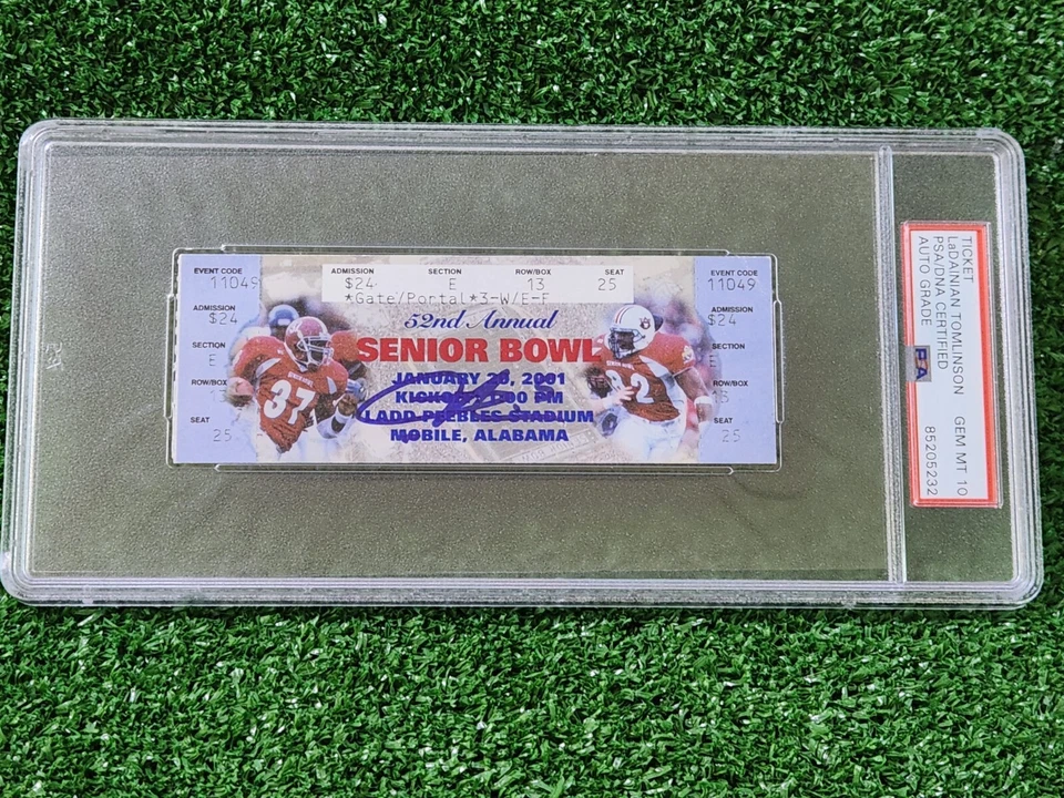 Ladainian Tomlinson Signed 2001 Senior Bowl Ticket Slub PSA Auto GEM MT 10 - Image 1 of 2