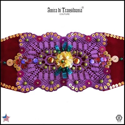 vintage iconic belt women spectacular italian luxury royal sequins velvet beads - Image 1 of 4
