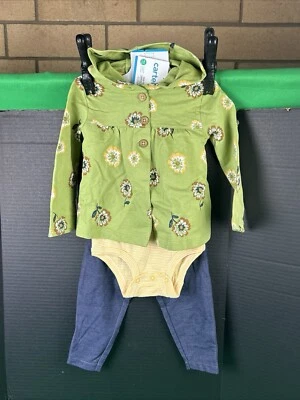 Carter's Baby Girls 3 Piece Short Sleeve Pant & Jacket Set Size 0-3M Floral - Image 1 of 3