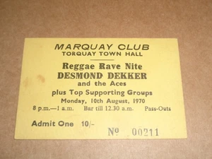 Desmond Dekker & The Aces 1970 Torquay Concert Ticket - Imagen 1 de 1