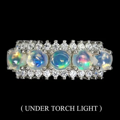Anello in argento sterling 925 opale di fuoco rotondo 4 mm gemma gioielli 9 - Immagine 1 di 4