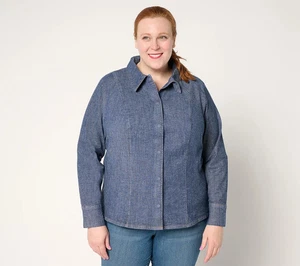 Peace Love World Denim Button-Front Shirt with Seam Details Dark Blue 2X - Picture 1 of 2