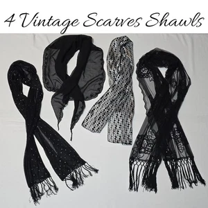 Konvolut 4 Vintage Schals Tücher schwarz Schal Konvolut verschiedene Größen Farben Design  - Bild 1 von 17